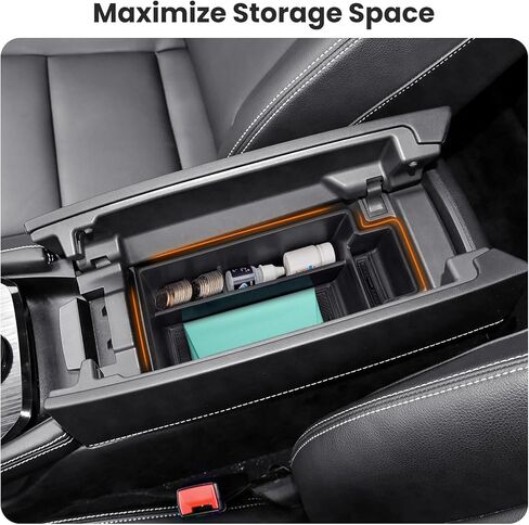 2Pcs Center Console Organizer compatible with Nissan Rogue 2021-2026, Armrest Insert Secondary Tray Lower Console Storage Box, Rogue Interior Accessories, Black ABS Plastic in Kuwait