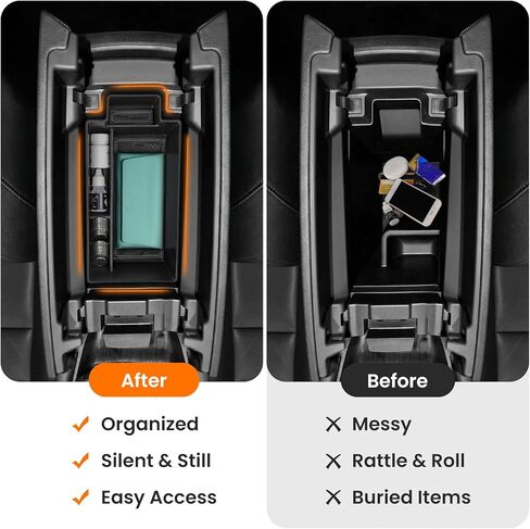 2Pcs Center Console Organizer compatible with Nissan Rogue 2021-2026, Armrest Insert Secondary Tray Lower Console Storage Box, Rogue Interior Accessories, Black ABS Plastic in Kuwait