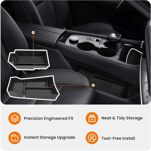 2Pcs Center Console Organizer compatible with Nissan Rogue 2021-2026, Armrest Insert Secondary Tray Lower Console Storage Box, Rogue Interior Accessories, Black ABS Plastic in Kuwait