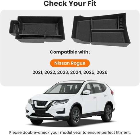 2Pcs Center Console Organizer compatible with Nissan Rogue 2021-2026, Armrest Insert Secondary Tray Lower Console Storage Box, Rogue Interior Accessories, Black ABS Plastic in Kuwait