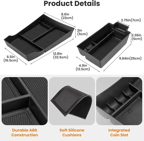 2Pcs Center Console Organizer compatible with Nissan Rogue 2021-2026, Armrest Insert Secondary Tray Lower Console Storage Box, Rogue Interior Accessories, Black ABS Plastic in Kuwait