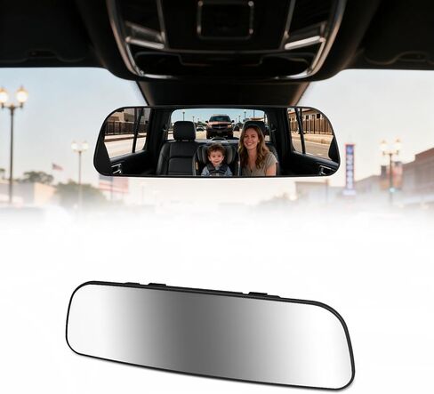 مرآة الرؤية الخلفية، 16 بوصة من الكروم مضادة للوهج، مرايا رؤية خلفية بانورامية محدبة عالمية للسيارة، مشبك على زاوية واسعة كبيرة مرآة الرؤية الخلفية موسع إلى النقطة العمياء لشاحنات البيك أب in Kuwait