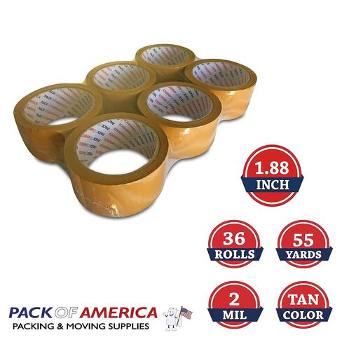 شريط تغليف من أمريكا باللون البني الداكن، 36 لفة - 1.88 بوصة × 55 ياردة، سمك 2 مل - شريط تغليف بني للشحن وصناديق النقل والتخزين، شريط إغلاق كرتوني لاصق قوي in Kuwait