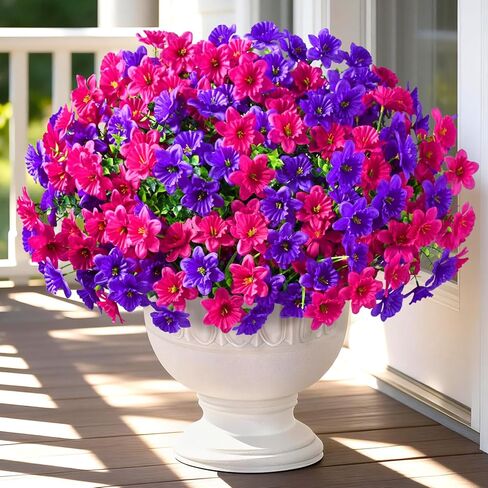 مارتين مول زهور صناعية للخارج، 12 حزمة من الزهور الخارجية المزيفة الواقعية، زهرة النرجس الحريرية المقاومة للأشعة فوق البنفسجية لمظهر خارجي نباتات زهور صناعية حقيقية لديكور حديقة الشرفة، متعدد الألوان in Kuwait