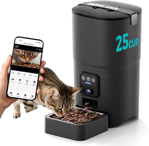 Smart Automatic Cat feeders(2.4G WiFi) and External Camera(2.4/5G WiFi), WiFi Pet Feeder with APP, 1080P HD Video with Enhanced IR Night Vision,Blue-Tooth Link Assist Function&Cloud Storage in Kuwait