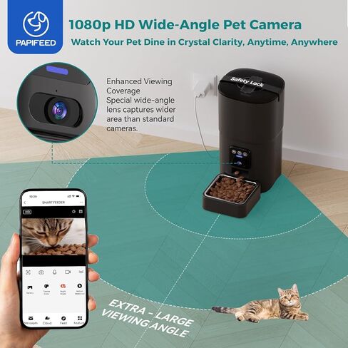 Smart Automatic Cat feeders(2.4G WiFi) and External Camera(2.4/5G WiFi), WiFi Pet Feeder with APP, 1080P HD Video with Enhanced IR Night Vision,Blue-Tooth Link Assist Function&Cloud Storage in Kuwait