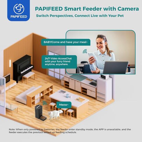 Smart Automatic Cat feeders(2.4G WiFi) and External Camera(2.4/5G WiFi), WiFi Pet Feeder with APP, 1080P HD Video with Enhanced IR Night Vision,Blue-Tooth Link Assist Function&Cloud Storage in Kuwait