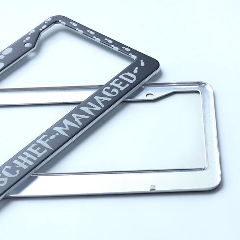 Mischief Managed Car License Plate Frame 2 Holes Lettering Black Metal Footprint Car Tag Holder in Saudi Arabia