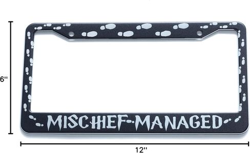 Mischief Managed Car License Plate Frame 2 Holes Lettering Black Metal Footprint Car Tag Holder in Saudi Arabia