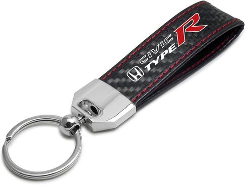 iPick Image for Honda Civic Type R Real Black Carbon Fiber Loop Strap Key Chain with Red Stitching - Official Licensed in Saudi Arabia