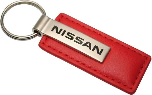 Nissan Genuine Red Leather Rectangular Silver Logo Key Chain Fob Ring in Saudi Arabia