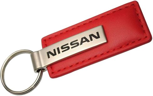 Nissan Genuine Red Leather Rectangular Silver Logo Key Chain Fob Ring in Saudi Arabia