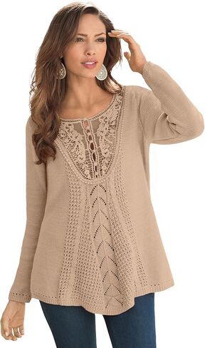 Roaman's Women's Plus Size Lace Yoke Pullover Sweater in Kuwait