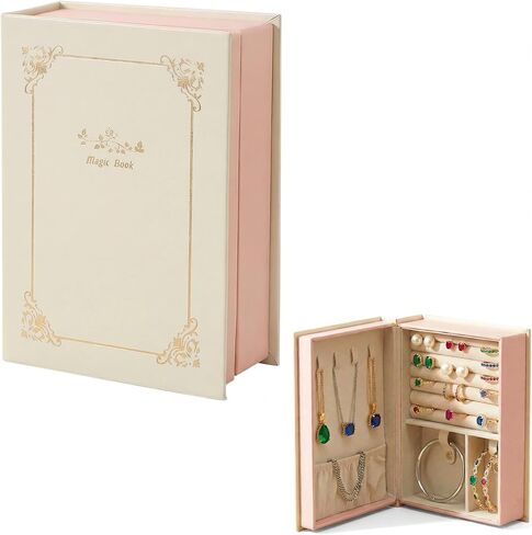 Travel Jewelry Organizer Book, PU Leather Jewelry Storage Box for Dresser Drawers, Jewelry Gift Case Holder Tray for Girls Women(White) in Saudi Arabia