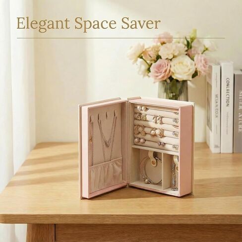 Travel Jewelry Organizer Book, PU Leather Jewelry Storage Box for Dresser Drawers, Jewelry Gift Case Holder Tray for Girls Women(White) in Saudi Arabia