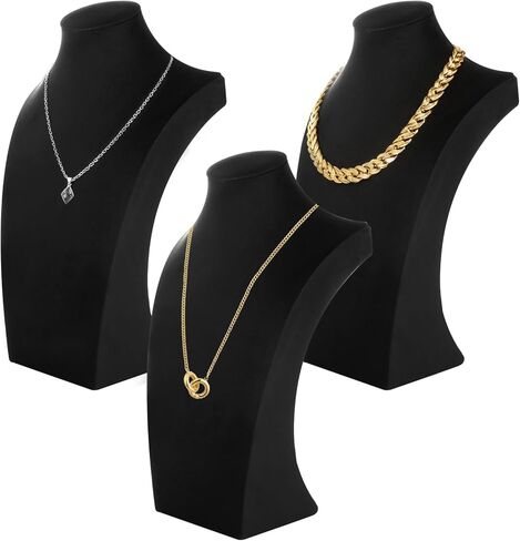 3 Pack Necklace Display Stand, Jewelry Bust Display Stands, Necklace Bust Holder Necklace Mannequin Holder for Selling Home Store Trade Shows Photography Props - Black Velvet (12 x 6.89 Inch) in Kuwait