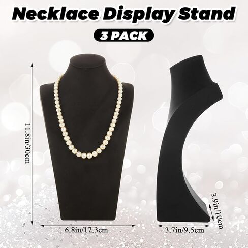 3 Pack Necklace Display Stand, Jewelry Bust Display Stands, Necklace Bust Holder Necklace Mannequin Holder for Selling Home Store Trade Shows Photography Props - Black Velvet (12 x 6.89 Inch) in Kuwait
