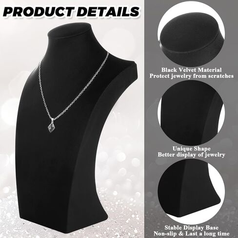3 Pack Necklace Display Stand, Jewelry Bust Display Stands, Necklace Bust Holder Necklace Mannequin Holder for Selling Home Store Trade Shows Photography Props - Black Velvet (12 x 6.89 Inch) in Kuwait