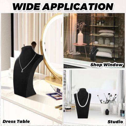3 Pack Necklace Display Stand, Jewelry Bust Display Stands, Necklace Bust Holder Necklace Mannequin Holder for Selling Home Store Trade Shows Photography Props - Black Velvet (12 x 6.89 Inch) in Kuwait