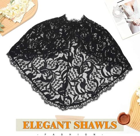 شال كتف من الدانتيل الزهري باللون الأسود على شكل زهرة للنساء in Kuwait