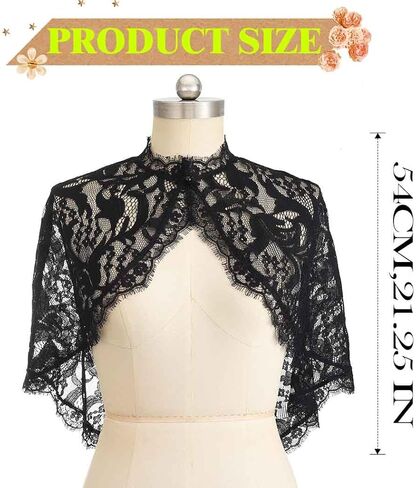 شال كتف من الدانتيل الزهري باللون الأسود على شكل زهرة للنساء in Kuwait