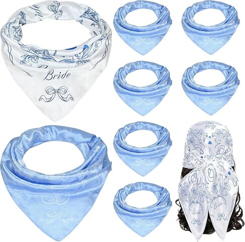 8 Pack Blue and White Silk Bride Bandanas 27 "x 27" Bride Head Scarf Soft Blue Headbands Bridesmaid Gifts White Wedding Handkerchief for Bridal Shower Bridesmaids Bachelorette Bach Party Favors in Kuwait