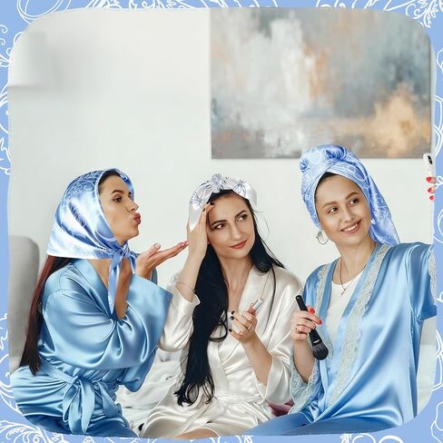 8 Pack Blue and White Silk Bride Bandanas 27 "x 27" Bride Head Scarf Soft Blue Headbands Bridesmaid Gifts White Wedding Handkerchief for Bridal Shower Bridesmaids Bachelorette Bach Party Favors in Kuwait