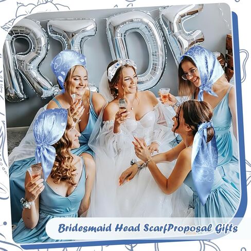 8 Pack Blue and White Silk Bride Bandanas 27 "x 27" Bride Head Scarf Soft Blue Headbands Bridesmaid Gifts White Wedding Handkerchief for Bridal Shower Bridesmaids Bachelorette Bach Party Favors in Kuwait