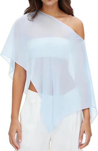 Alyweatry Women Chiffon Cape Shawls and Warps for Evening Dress Wedding Sheer Mesh Flowy Capelets Top in Saudi Arabia