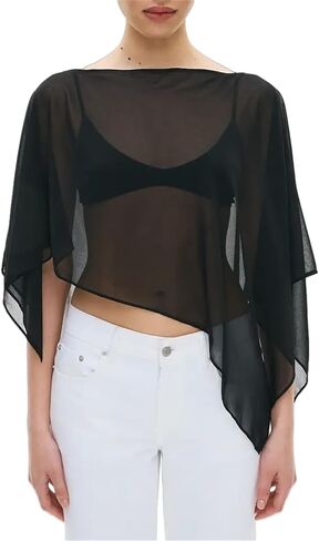 Alyweatry Women Chiffon Cape Shawls and Warps for Evening Dress Wedding Sheer Mesh Flowy Capelets Top in Saudi Arabia