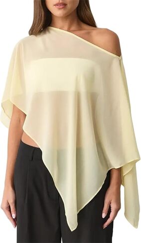 Alyweatry Women Chiffon Cape Shawls and Warps for Evening Dress Wedding Sheer Mesh Flowy Capelets Top in Saudi Arabia