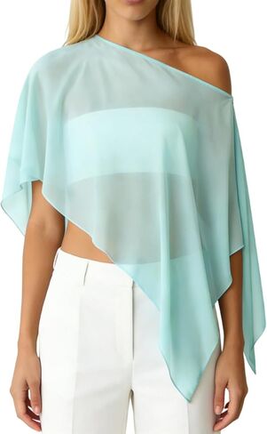 Alyweatry Women Chiffon Cape Shawls and Warps for Evening Dress Wedding Sheer Mesh Flowy Capelets Top in Saudi Arabia