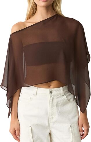 Alyweatry Women Chiffon Cape Shawls and Warps for Evening Dress Wedding Sheer Mesh Flowy Capelets Top in Saudi Arabia