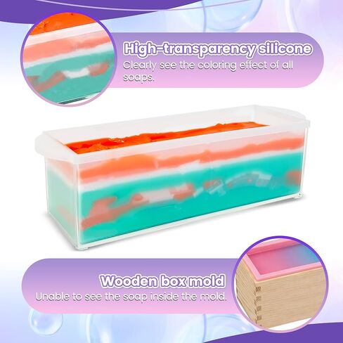 مجموعة لوازم صنع الصابون قالب رغيف 42oz، تتضمن صندوق قطع خشبي قابل للتعديل + قالب رغيف مستطيل مع صندوق خشبي + مموج من الفولاذ المقاوم للصدأ + قاطع مستقيم + أغلفة صابون لصنع الصابون بنفسك in Kuwait