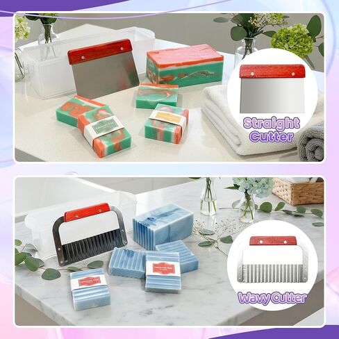 مجموعة لوازم صنع الصابون قالب رغيف 42oz، تتضمن صندوق قطع خشبي قابل للتعديل + قالب رغيف مستطيل مع صندوق خشبي + مموج من الفولاذ المقاوم للصدأ + قاطع مستقيم + أغلفة صابون لصنع الصابون بنفسك in Kuwait