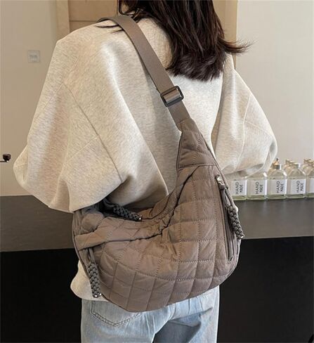 Puffy Cotton Crossbody Bag Women Quilted Tote Lattice Padded Dumpling Purse Nylon Rope Zip Work Commuter Sling Shoulder Bag in Kuwait