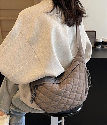Puffy Cotton Crossbody Bag Women Quilted Tote Lattice Padded Dumpling Purse Nylon Rope Zip Work Commuter Sling Shoulder Bag in Kuwait