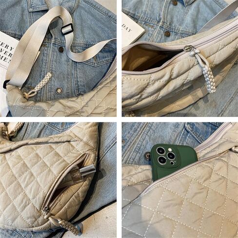 Puffy Cotton Crossbody Bag Women Quilted Tote Lattice Padded Dumpling Purse Nylon Rope Zip Work Commuter Sling Shoulder Bag in Kuwait