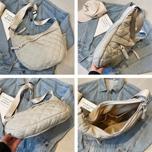 Puffy Cotton Crossbody Bag Women Quilted Tote Lattice Padded Dumpling Purse Nylon Rope Zip Work Commuter Sling Shoulder Bag in Kuwait