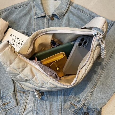 Puffy Cotton Crossbody Bag Women Quilted Tote Lattice Padded Dumpling Purse Nylon Rope Zip Work Commuter Sling Shoulder Bag in Kuwait