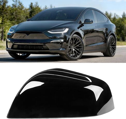 Jaronx Compatible with Tesla Model X Mirror Cover Replacement 2016-2025, Left Driver Side Clip-on Rear View Mirror Cover Cap for Tesla Model X Accessories 1054430-00-D (Black) in Saudi Arabia