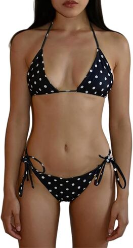 Women Sexy 2 Piece Bikini Set Polka Dot Halter String Tie Side Cheeky Swimsuit Bathing Suit in Saudi Arabia