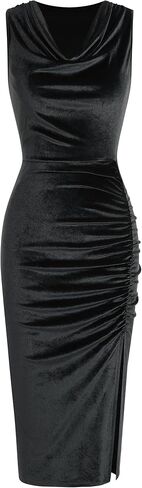 ZAFUL Women's Velvet Wedding Guest Dress Cowl Neck Sleeveless Cocktail Dresses Split Ruched Bodycon Dress in Saudi Arabia