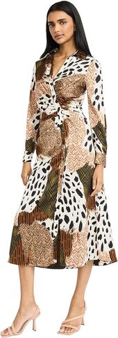 Donna Morgan Women's Women's Long Sleeve V-Neck Midi Wrap Dress - Abstract Print A-line - Special Occasion Cocktail Dress in Saudi Arabia