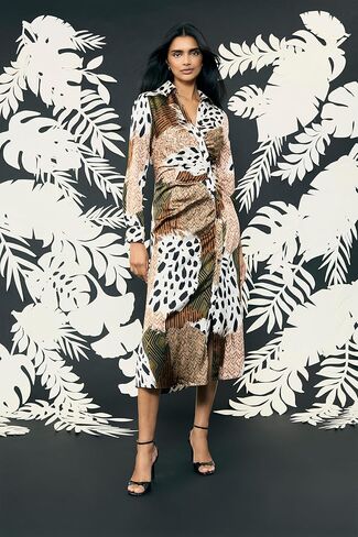Donna Morgan Women's Women's Long Sleeve V-Neck Midi Wrap Dress - Abstract Print A-line - Special Occasion Cocktail Dress in Saudi Arabia
