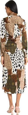 Donna Morgan Women's Women's Long Sleeve V-Neck Midi Wrap Dress - Abstract Print A-line - Special Occasion Cocktail Dress in Saudi Arabia