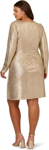 Adrianna Papell Women's Foiled Knit Draped Dress, Light Gold, 18 in Saudi Arabia