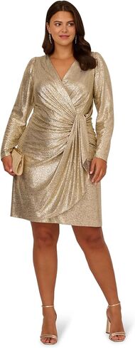 Adrianna Papell Women's Foiled Knit Draped Dress, Light Gold, 18 in Saudi Arabia