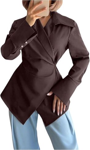 MakeMeChic Women's Wrap Blouse Tie Side Long Sleeve Business Dressy Shirt Tops in Saudi Arabia