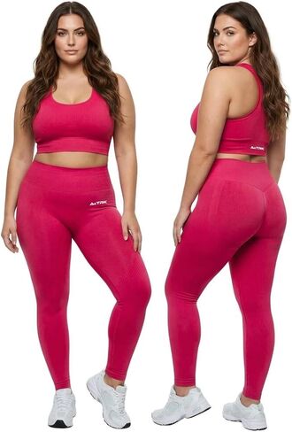 Women's Plus Size XXL Workout Set 2 Piece - Squat Proof High Waist Seamless Ribbed Leggings and Racerback Sports Bra in Saudi Arabia